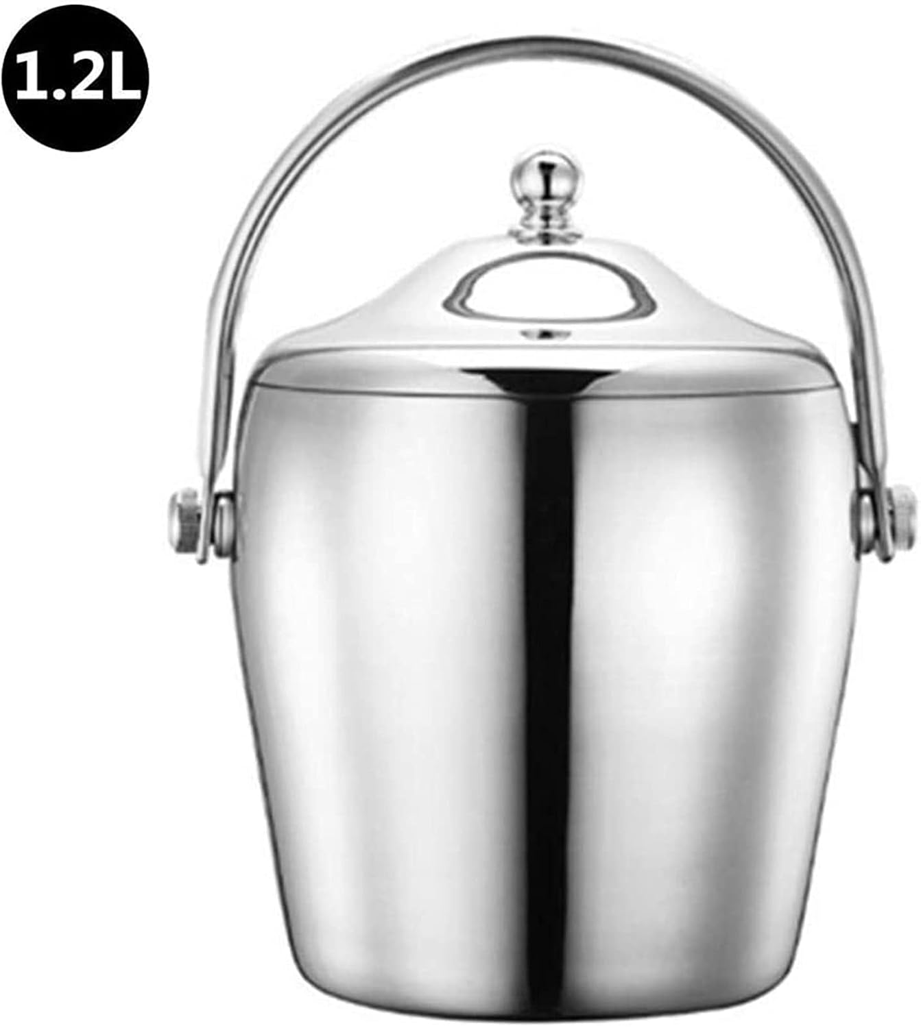 BTZHY Ice Bucket,Wine Glass 1.2/2L Stainless Steel Portable 6-Hour Double-Layer Insulated Freezer with Lid for Parties Barbecues Buffets