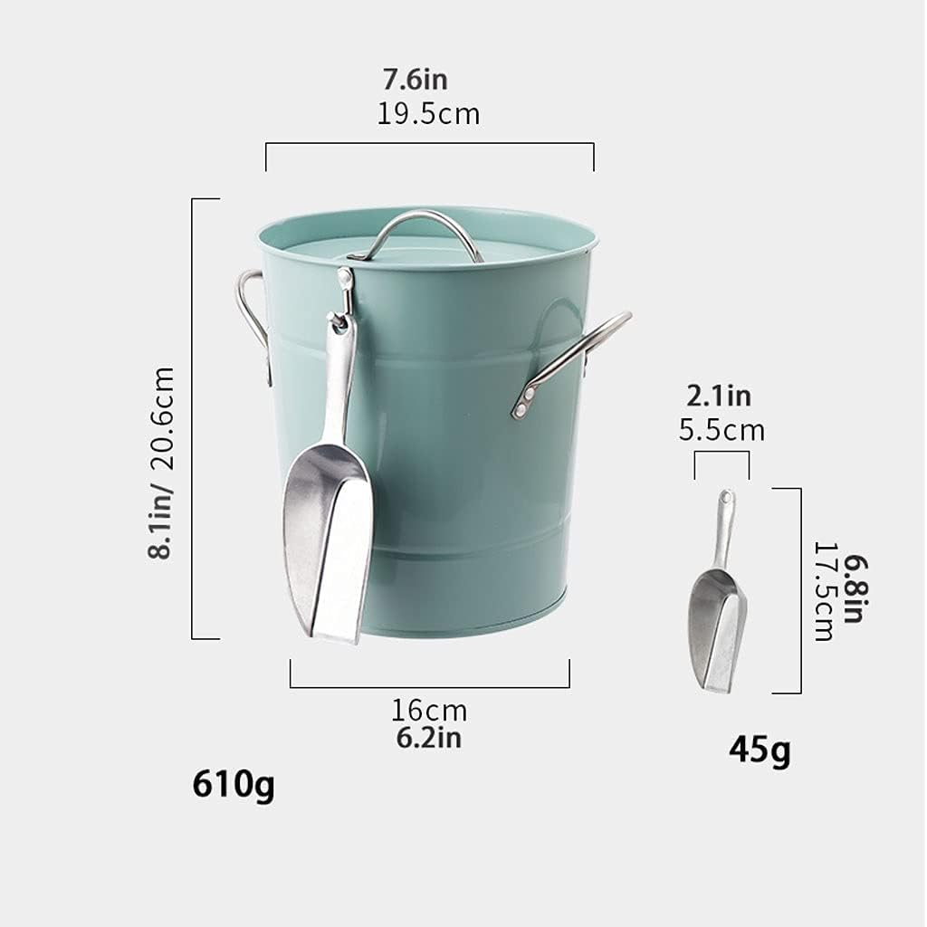 Ice Bucket Ice Bucket Cooler Wrought Iron Bar Beer Champagne Ice Bucket with Lid Small Ice Bucket White Blue Red Aluminum Color with Ice Shovel Ice Buckets for Cocktail Bar (Color : Blu)