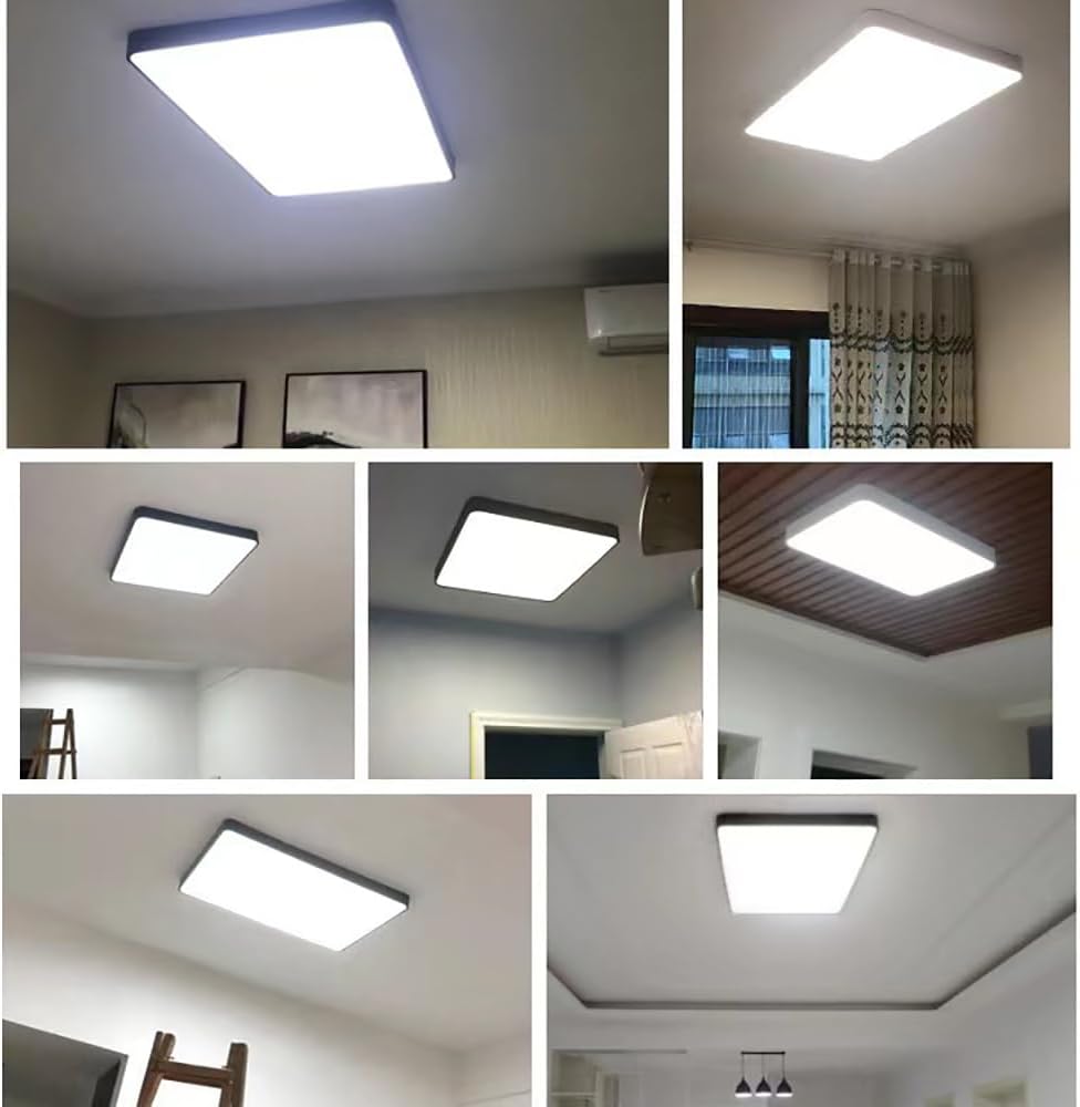 LED Ceiling Light Fixture,24 Inch Modern Square Recessed Ceiling Lights, Dimmable Light,64W Black Close to Ceiling Lighting Flush Mount Living Room Bedroom,3000K-6000K