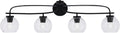 Toltec Lighting Cavella 4-Light Bath Bar – Modern Vanity Light Fixture for Bathroom – Dimmable and LED-Compatible Wall Light – Matte Black Finish, 5.75' Clear Bubble Glass