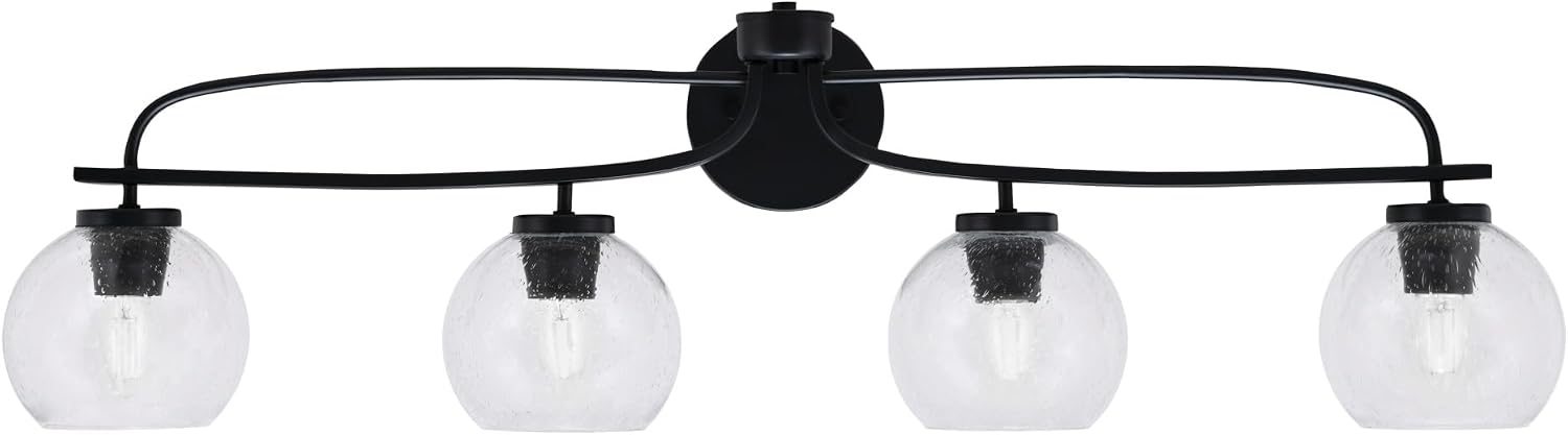 Toltec Lighting Cavella 4-Light Bath Bar – Modern Vanity Light Fixture for Bathroom – Dimmable and LED-Compatible Wall Light – Matte Black Finish, 5.75' Clear Bubble Glass