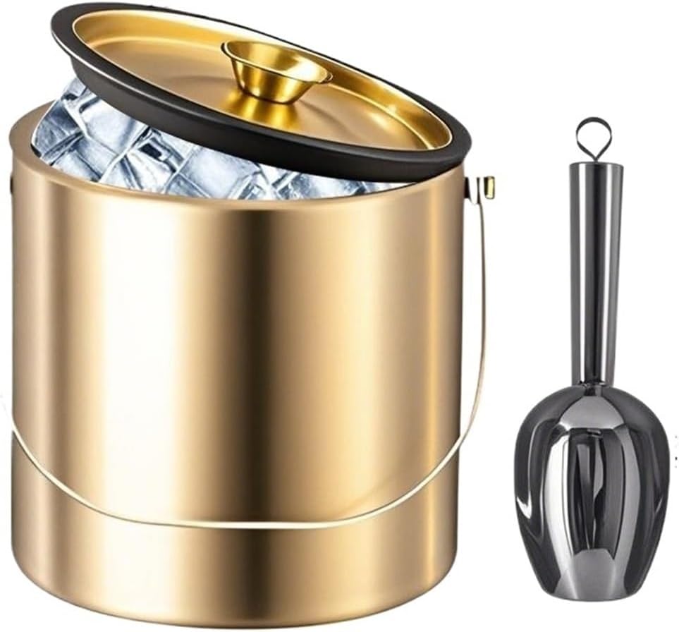 Double-Wall Insulated Stainless Steel Ice Bucket With Lid And Scoop Container For Champagne Bar Accessories(3L gold)