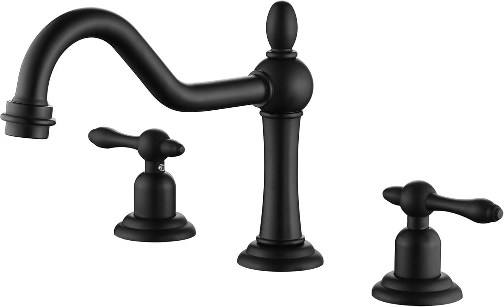 sumerain Matte Black 8 inch Widespread Bathroom Faucet, 2 Handles Vintage Basin Faucet with Swivel Spout