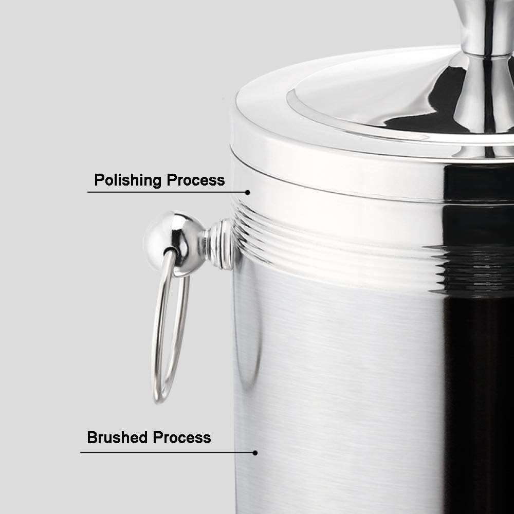 Ice Bucket with Lid 1.4 Litre Double Walled Insulated Stainless Steel with Cover Carry Handle