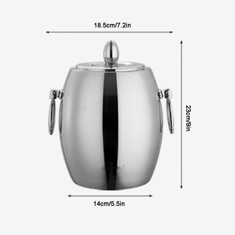 Ice Bucket Insulated Stainless Steel Double Wall Ice Bucket with Lid and with Clamp -2L