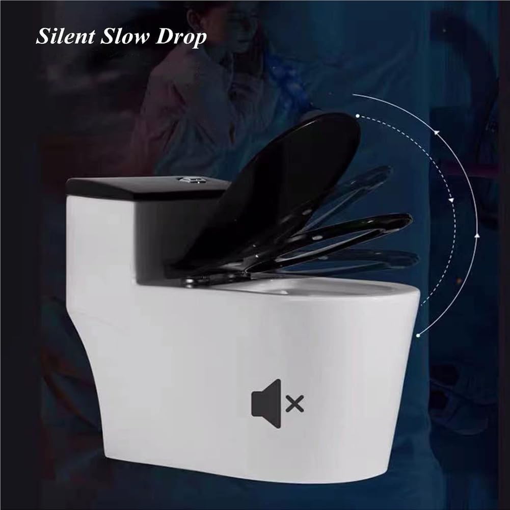 Matte Black Soft-Close Toilet Seat,Rectangular Toilet Bowl with Quick Release UF Material for Square Toilet Replacement Cover Lid for Modern Bathrooms,Adjustable Hinge,Black