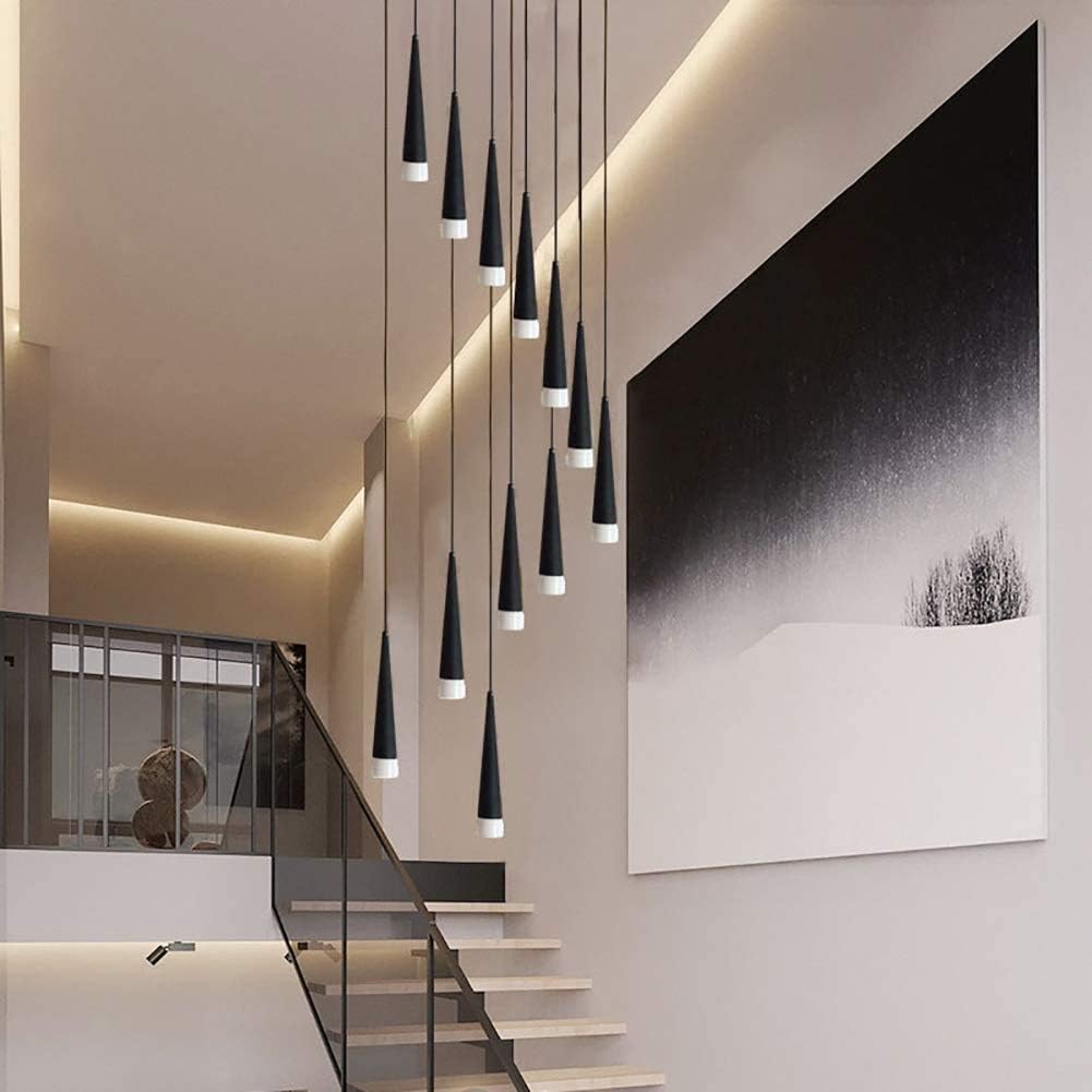 LED Modern Spiral Ceiling Light,Fixture Wrought Iron s,Flush Mount During Lighting,Long Barrel Conical,for Dining Room Bathroom Bedroom Living Room,Rotate The -Black Warm Light 6