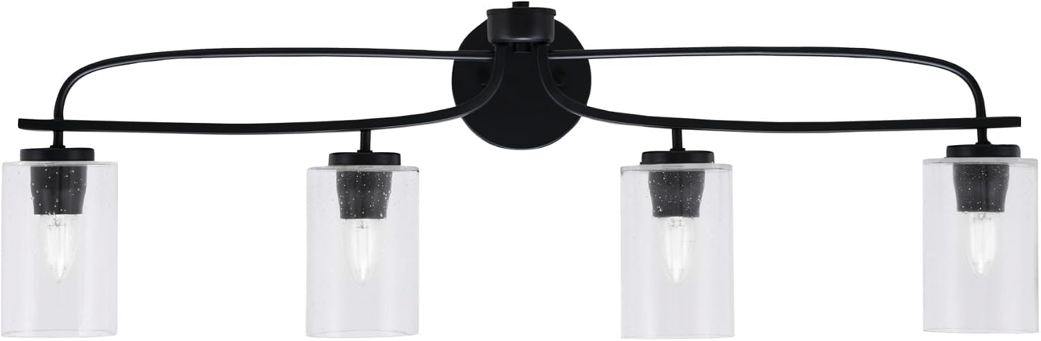 Toltec Lighting Cavella 4-Light Bath Bar – Modern Bathroom Vanity Light – Dimmable, LED-Compatible Wall Fixture – Matte Black Finish, 4' Clear Bubble Glass