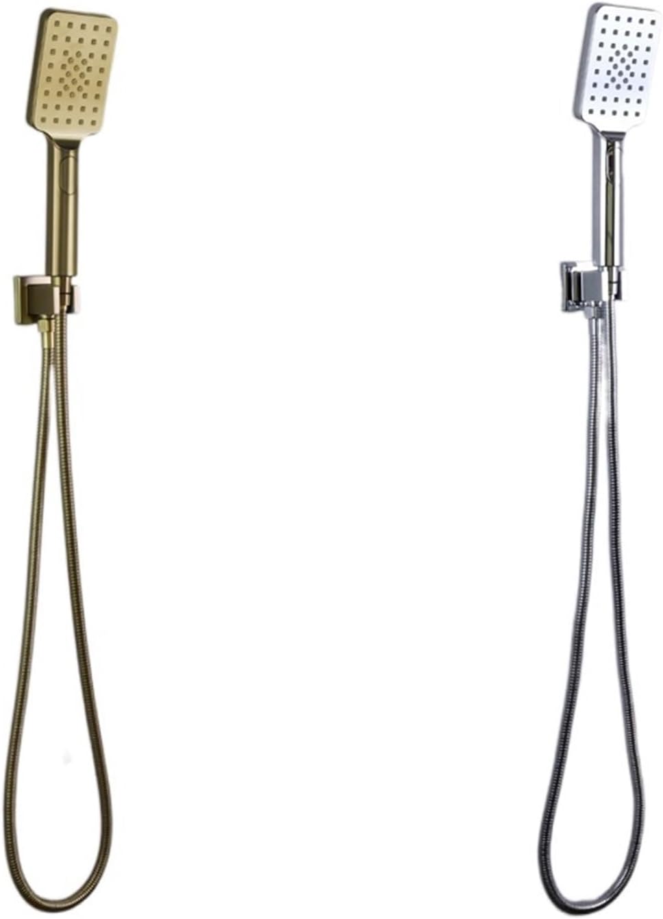 ABS Hand Shower Set Bathroom Fixtures Brass Material Square Holder Chrome/Black/Gold/Grey 1.5m Hose 3 Functions Shower Spare(BG Set)