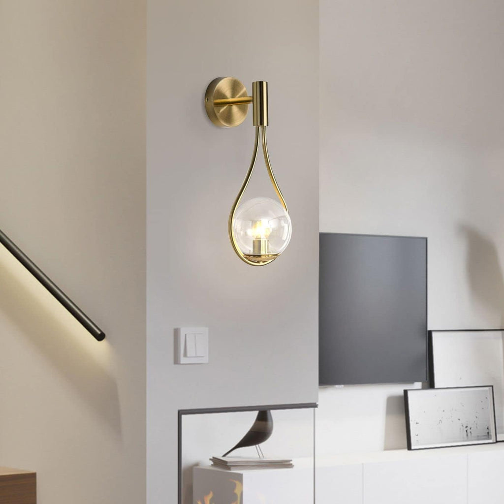 BOKT Gold Globe Glass Wall Sconce 2 Pack Mid-Century Modern Vanity Lights Industrial Clear Glass Bathroom Vanity Light Indoor Wall Lamp for Living Room Hallway Bedroom…