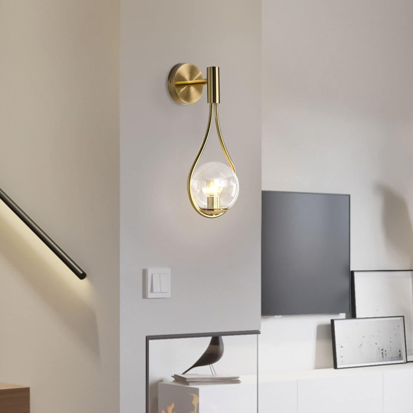 BOKT Gold Globe Glass Wall Sconce 2 Pack Mid-Century Modern Vanity Lights Industrial Clear Glass Bathroom Vanity Light Indoor Wall Lamp for Living Room Hallway Bedroom…