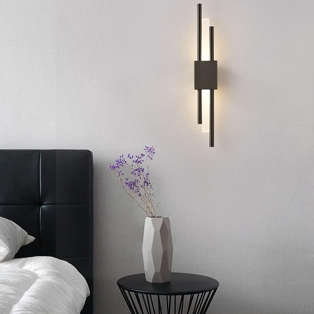 KISAD Wall Lighting Fixtures Nordic Wrought Iron Wall Sconce Modern Minimalist Art Wall Light Wall Mounted Lighting Fixture for Bedroom Bathroom Villa Balcony Decoration(White Light,S-Black)