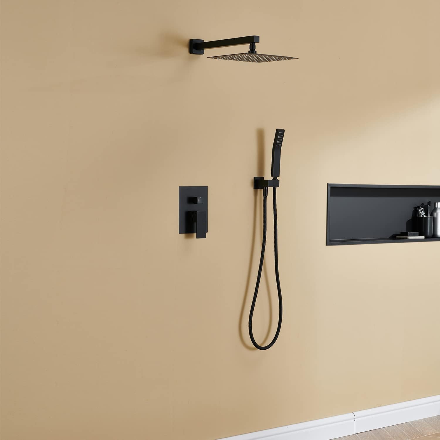 Shower System 10 Inches Rain Shower Combo Set Black Wall Mount Faucet Bathroom Faucets with Rainfall Shower Head and Hand Shower