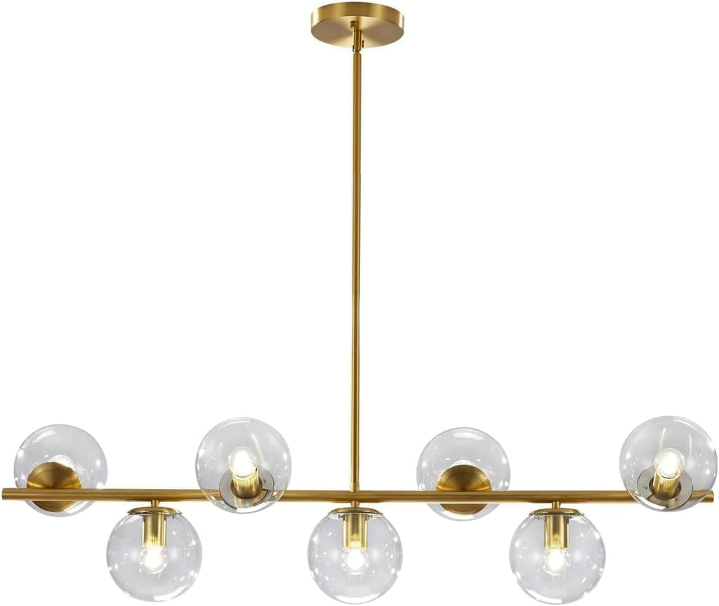 KCO Lighting 7-Light Clear Glass Globe Sputnik Chandelier Mid Century Modern Pendant Hanging Light Gold Brass for Kitchen Island Dining Living Room