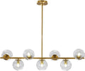 KCO Lighting 7-Light Clear Glass Globe Sputnik Chandelier Mid Century Modern Pendant Hanging Light Gold Brass for Kitchen Island Dining Living Room