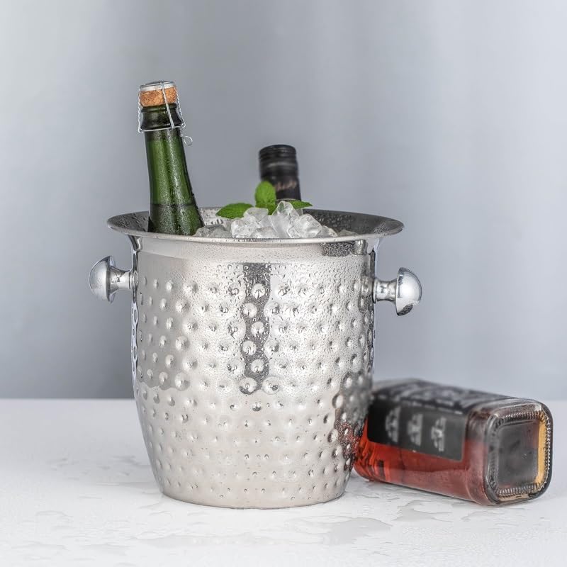 Ice Bucket Ice Bucket for Freezer Stainless Steel Ice Bucket Large Champagne Basin, Double Handle Red Wine Ice Bucket, Home Ice Bucket Cocktail Bucket Ice Buckets Party Cooler Drink Cooler(B)