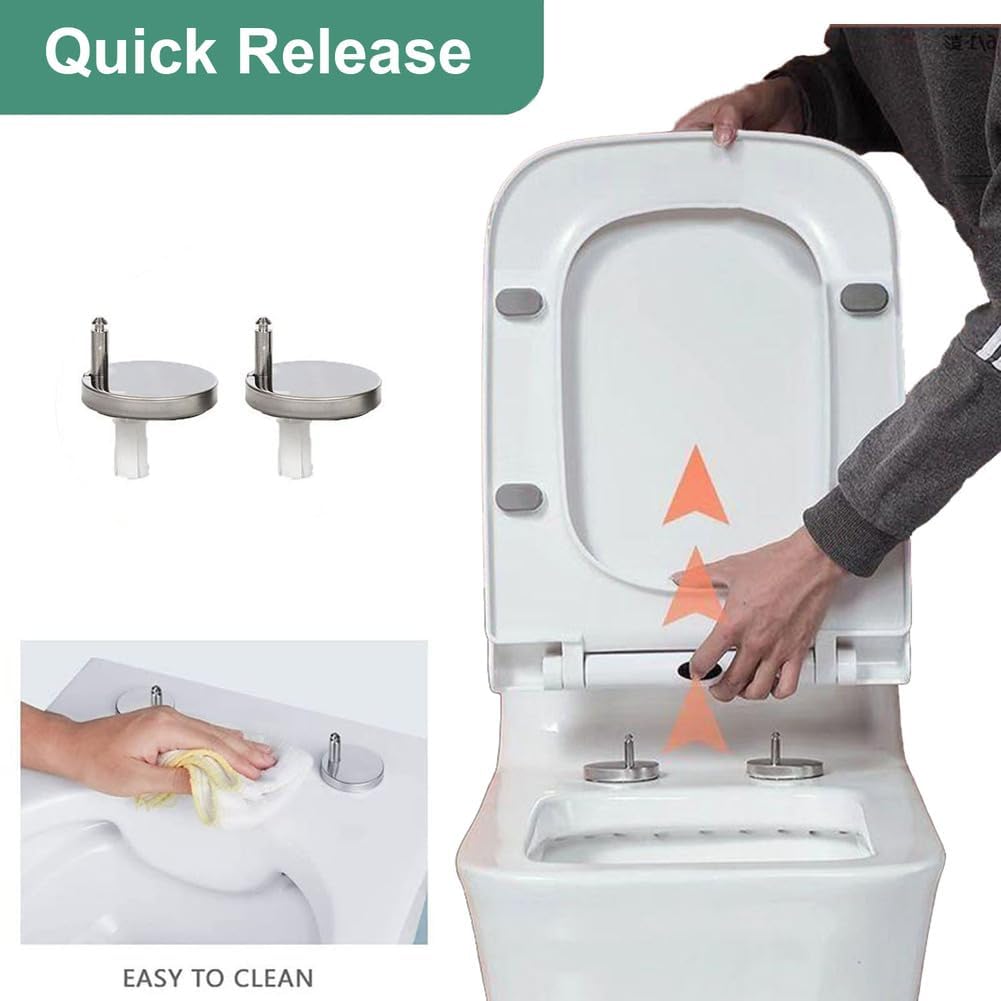 350 * 450mm, Square Toilet Seats, Black Toilet Lid Easy Clean Square Shaped Toilet Seat Soft Close, Quick Release, Top Fix, in UF, Replacement