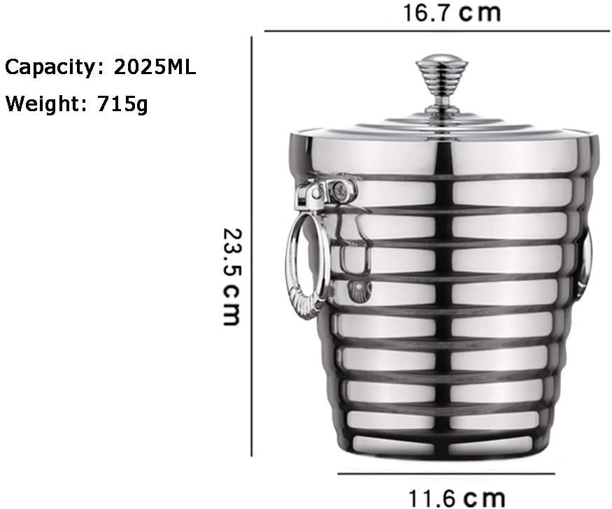 ice bucket, Ice Bucket Thick Double Stainless Steel Ice Bucket Ice Bucket Wine Red Beer Ice Bar Hotel Insulation Ice (Size : 14 * 8.21 * 15cm)