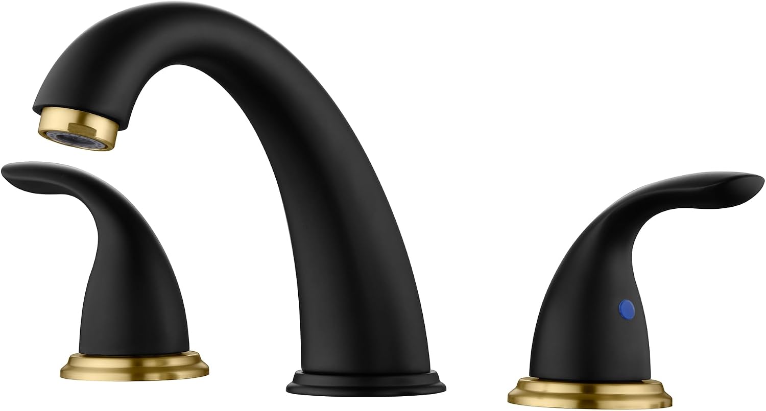sumerain 8 Inch Widespread Bathroom Faucet 3 Hole Vanity Faucet SUS 304 Stainless Steel, Black&Gold