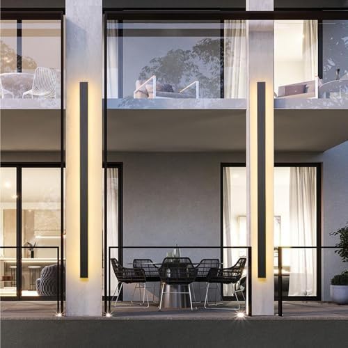 Modern Outdoor LED Wall Light with Motion Sensor - Adjustable Color Temperature 3000K/4500K/6000K - Stylish Black Aluminum Square Design for Indoor/Outdoor - Perfect for Bedroom, Living Room, Bat...