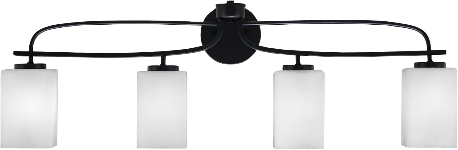 Toltec Lighting Cavella 4-Light Bath Bar – Modern Vanity Light Fixture for Bathroom – Dimmable and LED-Compatible Wall Light – Matte Black Finish, 4' Square White Muslin Glass
