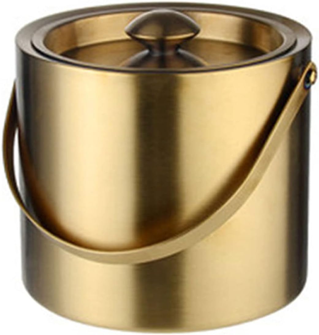 ice bucket,bucket with lid, ice bucket gift 304 Stainless Steel Ice Bucket Portable Double Wall Insulated With Lid For Wine Champagne Whiskey Beverage Beer Tools wine buckets for parties ( Color : Gol