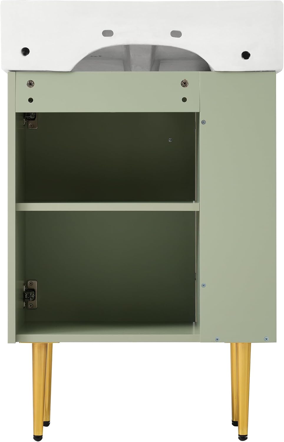 21.6-Inch Bathroom Vanity with Sink, Free Standing Vanity Cabinet with Storage Cabinet & Left Two-Tier Shelf, Solid Wood Bath Vanity Organizer with Ceramic Sink for Bathroom, Green