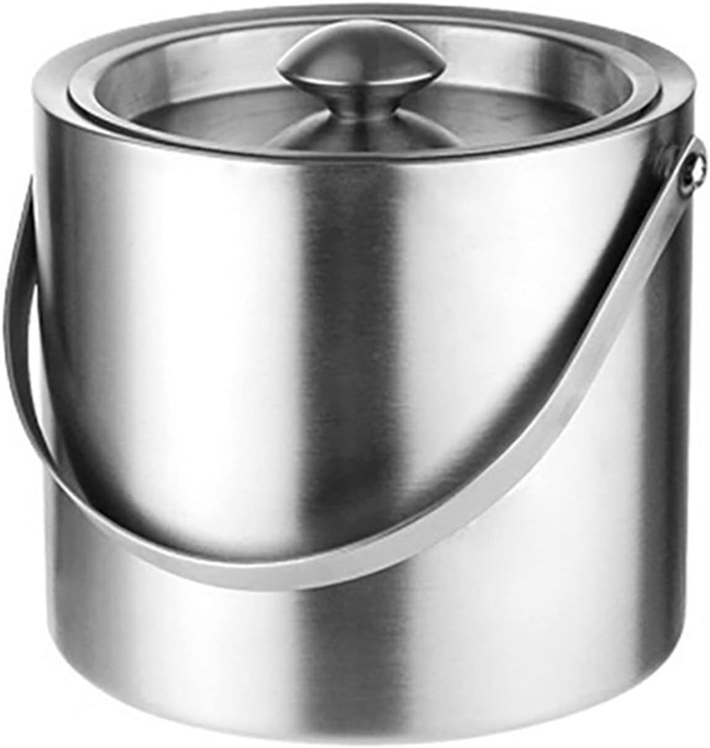 ice bucket,bucket with lid, ice bucket gift 304 Stainless Steel Ice Bucket Portable Double Wall Insulated With Lid For Wine Champagne Whiskey Beverage Beer Tools wine buckets for parties ( Color : Sil