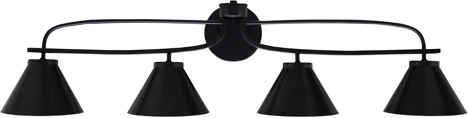 Toltec Lighting Cavella 4-Light Bath Bar – Modern Vanity Light Fixture for Bathroom – Dimmable and LED-Compatible Wall Light – Matte Black Finish, 7' Matte Black Metal Shades