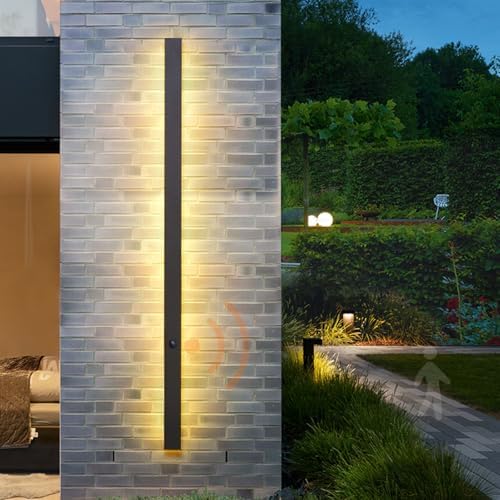Modern Outdoor LED Wall Light with Motion Sensor - Adjustable 3000K/4500K/6000K - Black Aluminum Square Design for Indoor/Outdoor - Perfect for Bedroom, Living Room, Bathroom, Garden, Patio (120cm)