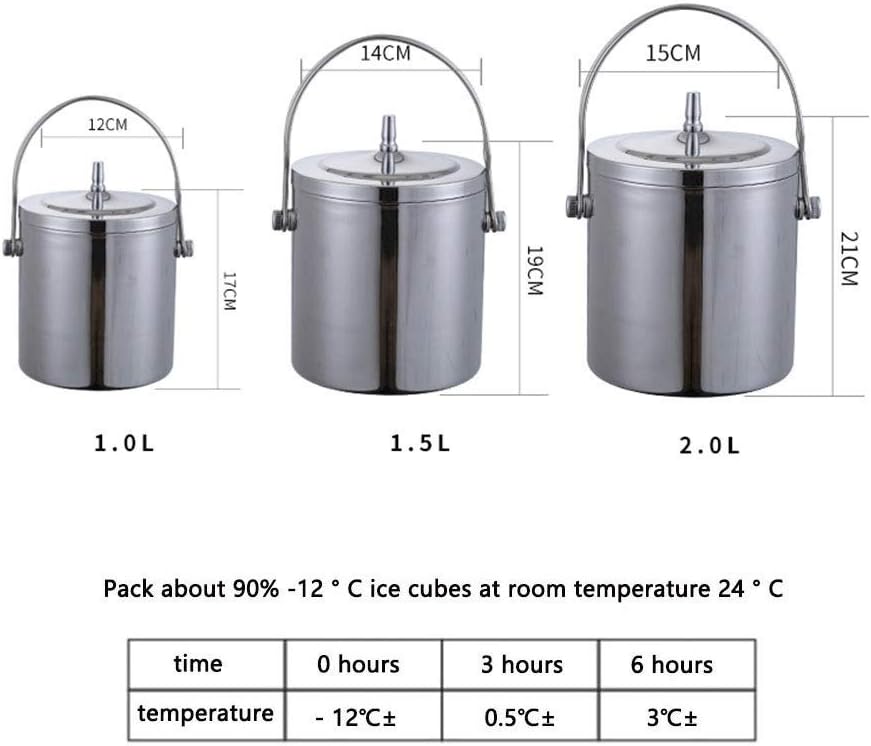 ice bucket,bucket with lid, Ice Bucket Thick Double Stainless Steel Ice Bucket with Lid Red Wine Bar Appliance Insulation Cold Champagne Bucket Refrigerated Bucket ( Color : Onecolor , Size : 12x17cm