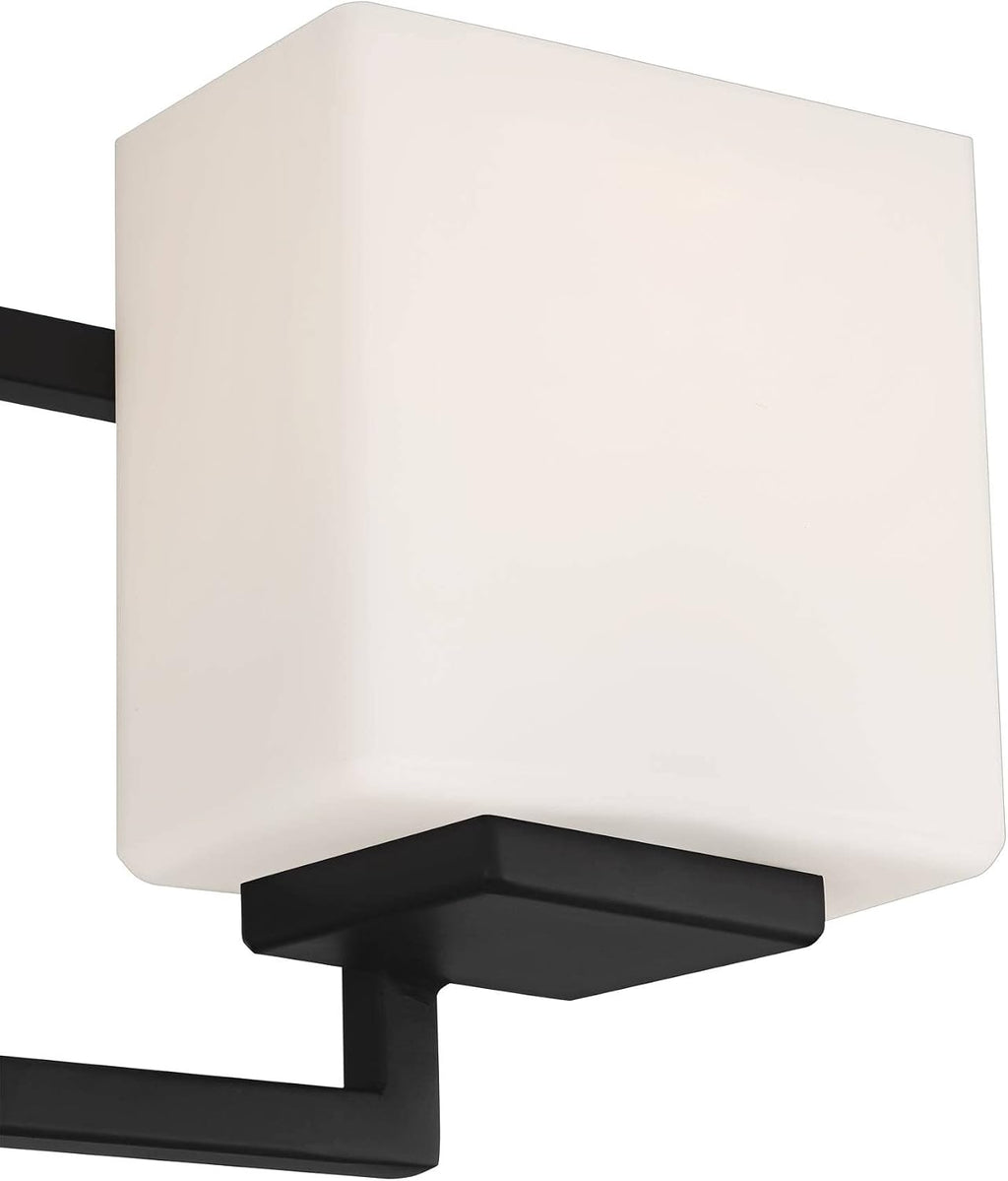Possini Euro Design Lighting on the Square Modern Wall Mount Light Matte Black Aluminum Hardwired 37' 5-Light Fixture Opal Glass Shade for Bathroom Vanity Mirror House Living Room Home Hallway