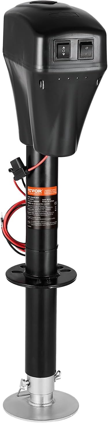 VEVOR Electric Trailer Jack, 5000 lbs, Heavy Duty RV Electric Power Tongue Jack with 2 Way Connector, Manual Crank Handle & Weatherproof Jack Cover, 10'-28.3' Lift, for RVs, Trailers & Campers, Black