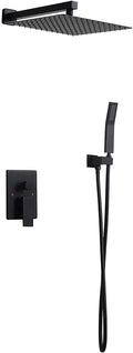 Shower Set Shower System, Wall Mounted Rain Shower Set 12' Square Shower Head Handheld Shower Modern Dual Function Shower Fixture for Bathroom, Solid Brass Matte Black Shower Set