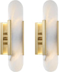 Modern Minimalist Design Wall Lamps Set of 2 for Bedrooms Plug in Iron Wall Sconce with Creative Marble Fixture Ideal for Bedroom Bathroom Living Room Gold Color-Gold-Warm Light