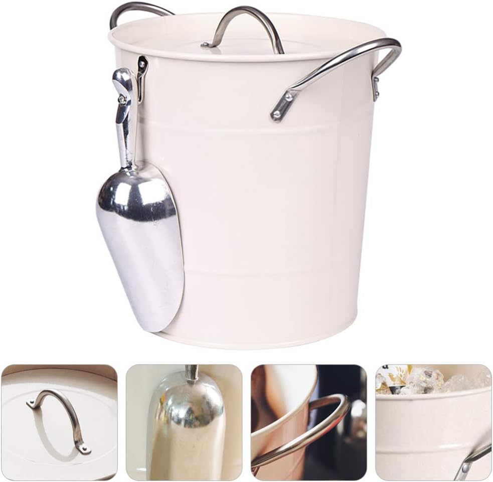 Mini Fridge Freezer Ice Bucket with Ice Scoop Metal Drink Tub Keeps Ice Cold Dry Carry Handle for Home Bar Chilling Beer Champagne Wine 4. 5L White Large Ice Bucket,Ice Buckets/White
