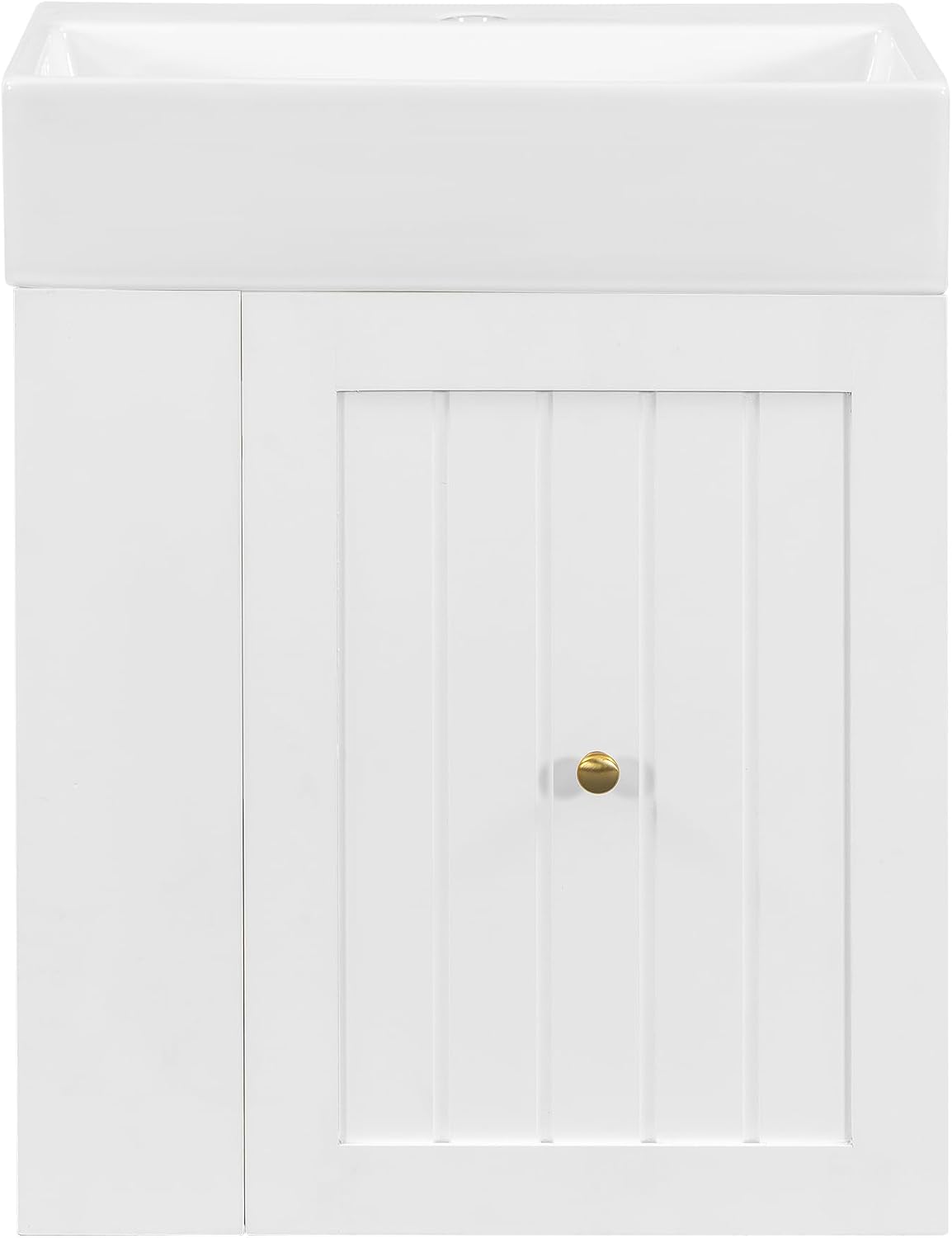 20-inch Bathroom Vanity with Sink Combo, Wall-Mounted Single Storage Cabinet with One Drawer& Left 2-Tier Storage Shelves, Wooden Vanity with Ceramic Basin for Bathroom, White