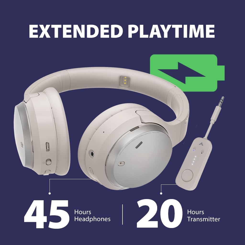 Avantalk Sky Eon - Bluetooth Headphones for Airplane Travel & Mobile Phone with Wireless Adapter, Active Noise-Canceling & Ambient Mode, Spacious & Comfortable Earpads, 45hr Playtime
