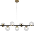 KCO Lighting Black and Brass Chandelier Light Fixture 7 Light Clear Glass Bubble Chandelier Modern Large Globe Sputnik Chandeliers Farmhouse Gold Linear Kitchen Pendant Lighting