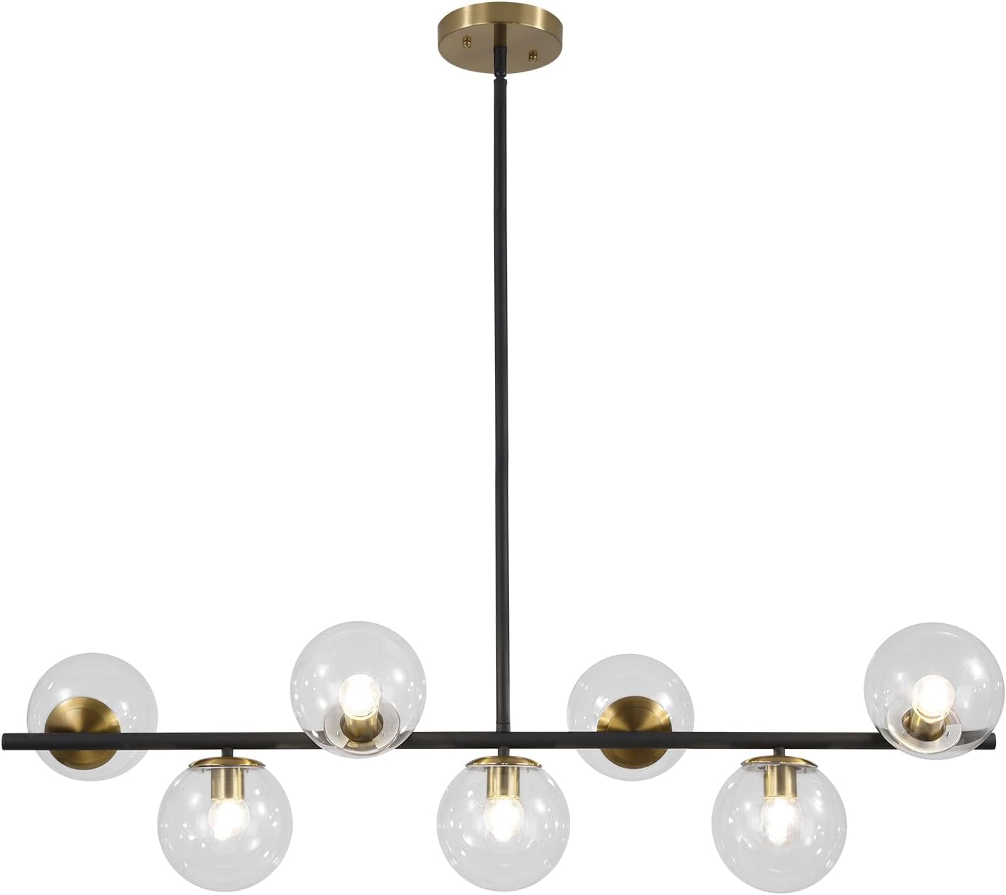 KCO Lighting Black and Brass Chandelier Light Fixture 7 Light Clear Glass Bubble Chandelier Modern Large Globe Sputnik Chandeliers Farmhouse Gold Linear Kitchen Pendant Lighting