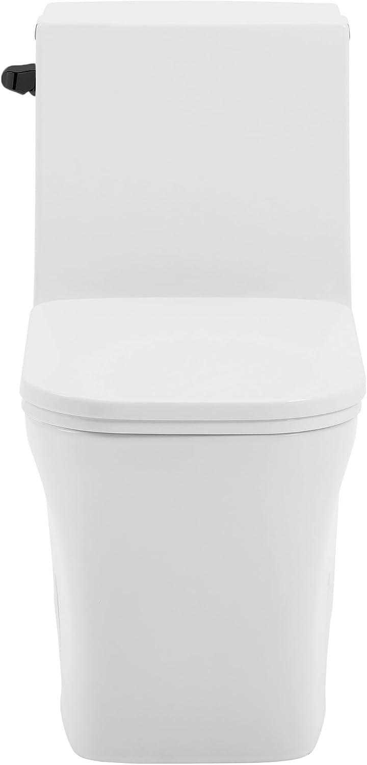 Concorde One-Piece 12' Rough-in 1.28 GPF Left-Hand Flush Square Toilet in Glossy White with Black Hardware