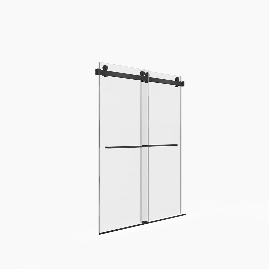 KEIKI 56-60' W x 70' H Frameless Double Sliding Shower Door, 5/16' (8mm) Thick SGCC Tempered Clear Glass, Double Side Easy Clean Coat, Matte Black Finished with Buffer