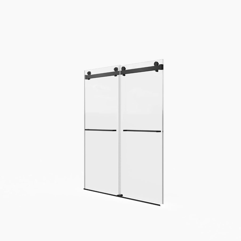 KEIKI 56-60' W x 70' H Frameless Double Sliding Shower Door, 5/16' (8mm) Thick SGCC Tempered Clear Glass, Double Side Easy Clean Coat, Matte Black Finished with Buffer
