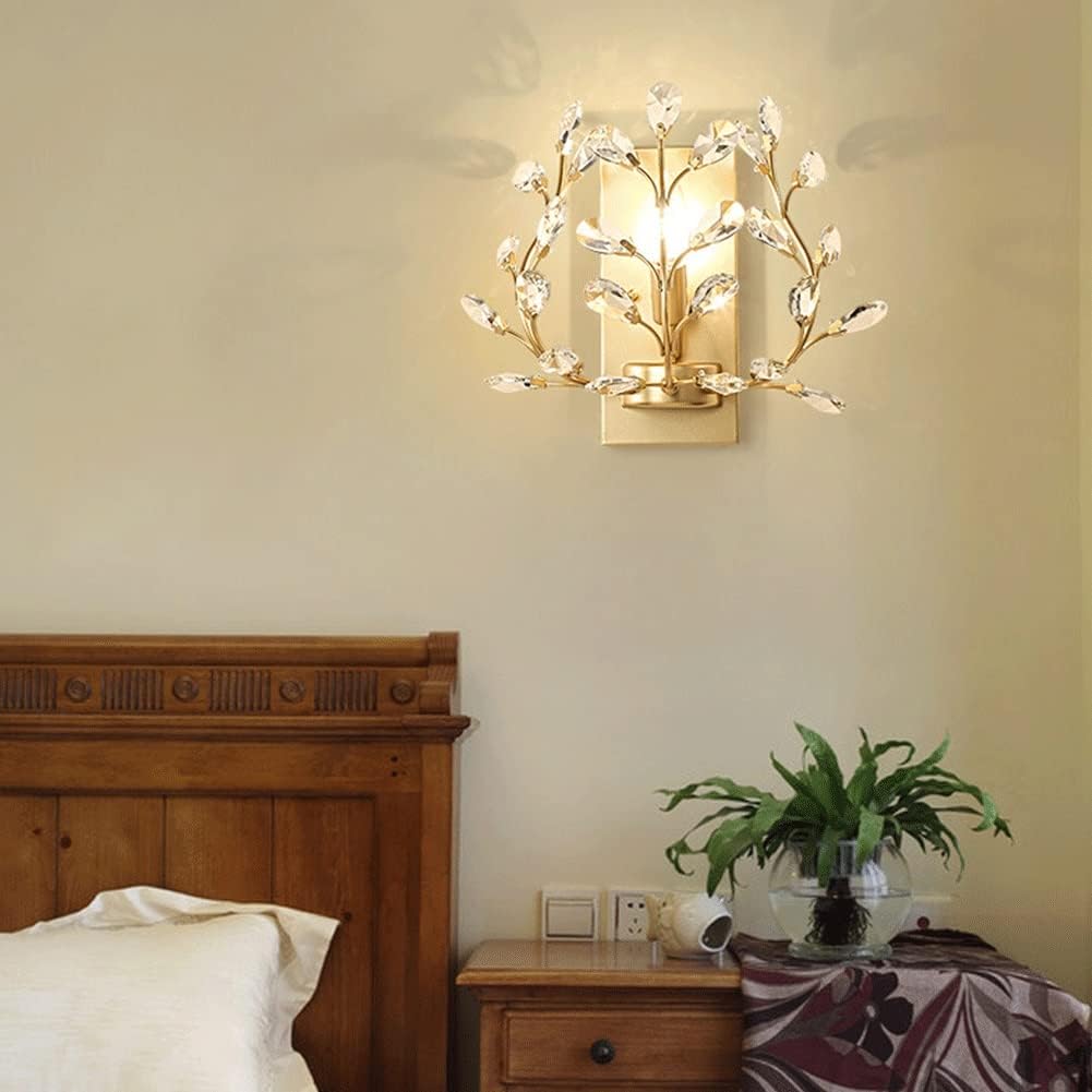 KISAD Wall Lighting Fixtures LED Crystal Aisle Wall Lamp American Style Wrought Iron Candle Wall Sconce Wall Mounted Lighting Fixture for Bathroom Bedroom Living Room Aisle Decor(Gold)