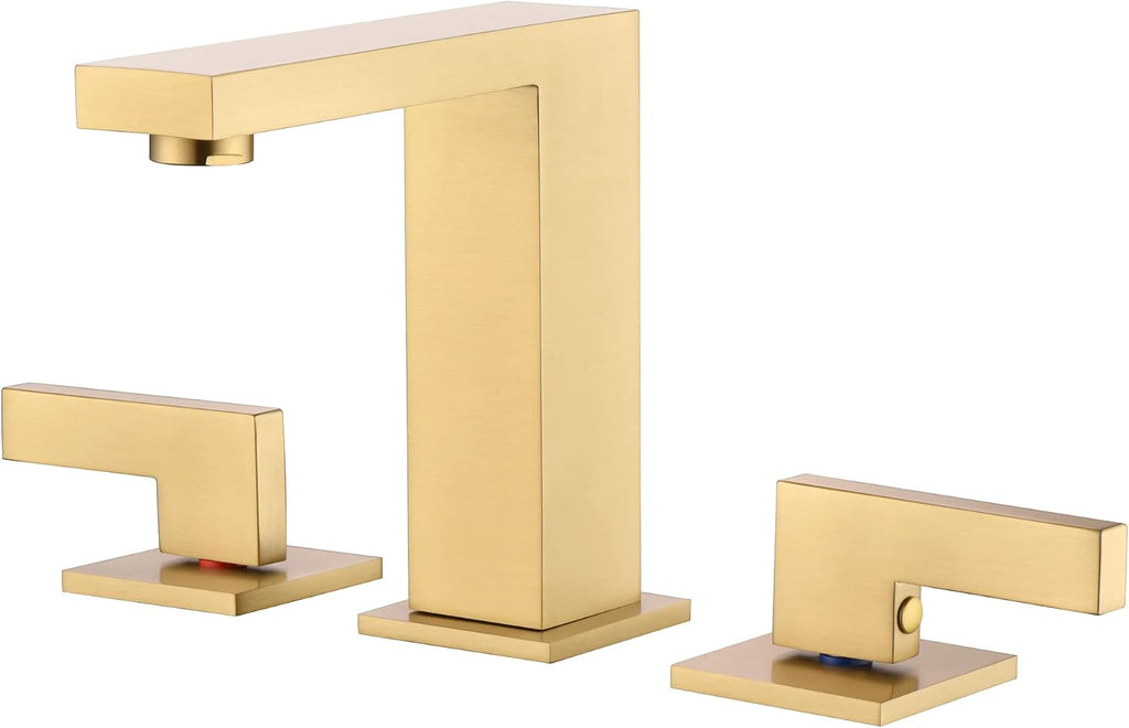 sumerain Brushed Gold 8 Inch Widespread Bathroom Faucet 2 Handle Lavatory Faucet Solid Brass, with Quick Connect Hose
