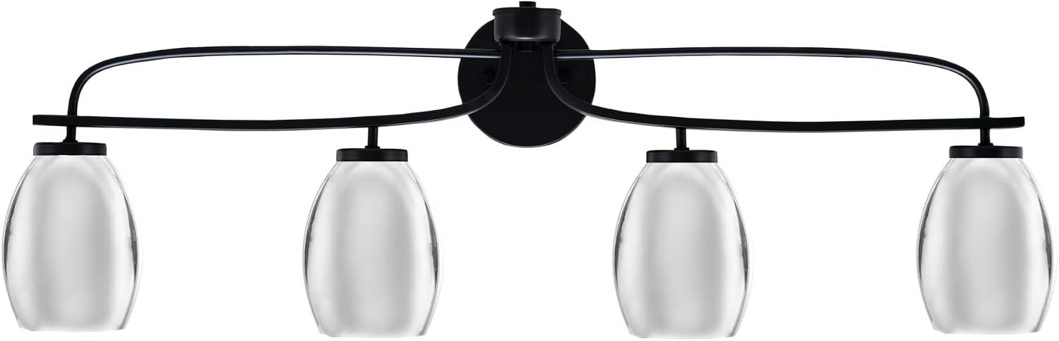 Toltec Lighting Cavella 4-Light Bath Bar – Modern Vanity Light Fixture for Bathroom – Dimmable and LED-Compatible Wall Light – Matte Black Finish, 5' Chrome Metal Shades