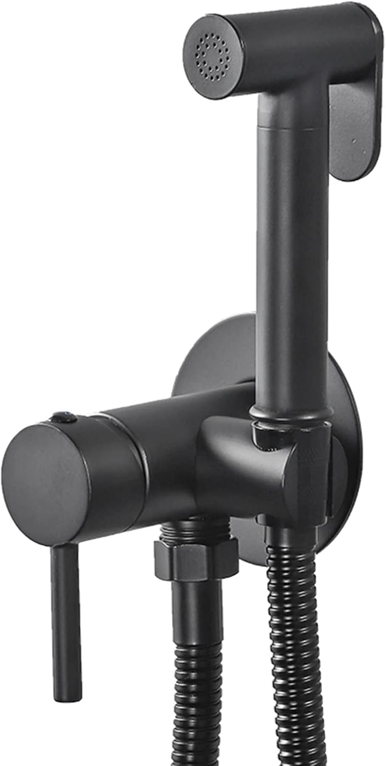 Handheld Bidet Sprayer for Toilet, Brass Bathroom Concealed Bidet Sprayer, Bidet Sprayer Set, Portable Bidet for Toilet, Wall-Mounted Mixer Hot and Cold Water for Bathroo-Black