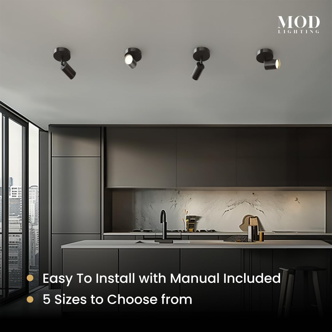 MOD LIGHTING Harris | Modern Track Lights LED, Indoor Ceiling Light Fixture for Dining Room, Kitchen Island Ceiling Lights, Solid Brass Light Fixture (Matte Black | Warm White | 1-Light)