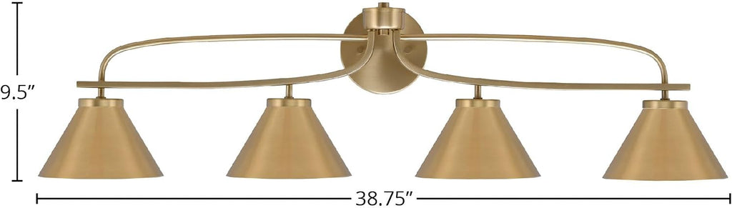 Toltec Lighting Cavella 4-Light Bath Bar – Modern Vanity Light Fixture for Bathroom – Dimmable and LED-Compatible Wall Light – New Age Brass Finish, 7' New Age Brass Metal Shades