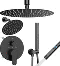 Shower Systems Shower Faucet Sets STARBATH 3 Way 12+6' Round Dual Rainfall Shower Head with Handheld Spray Combo, Ceiling Mounted Rain Shower Valve with 5 Diverter and Trim Kit Complete, Matte Black